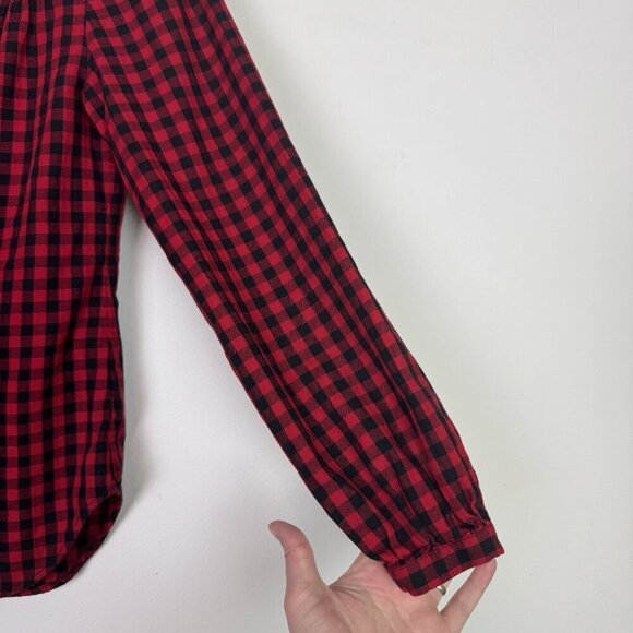 Talbots Feminine Detail Blouse Cotton Herringbone Red Plaid Button Down Size XS - Picture 6 of 6